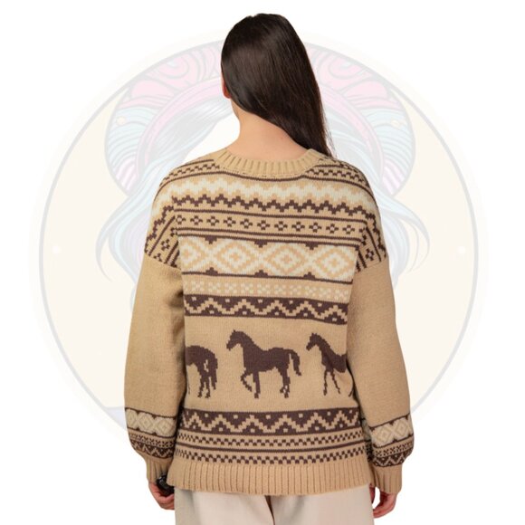 8C Western Horse Graphic Knit Sweater Top Mocha Brown - Picture 2 of 2
